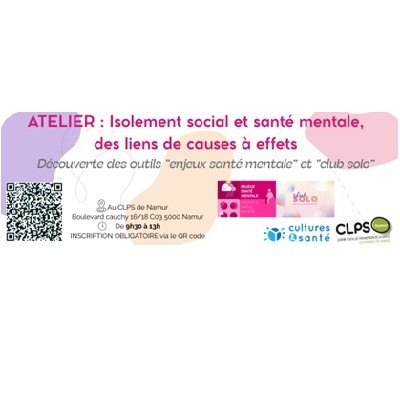 Atelier - Présentation d'outils santé mentale et isolement social | CLPS et asbl Cultures et Santé | 21 mai 2026 à 9h30 à Namur